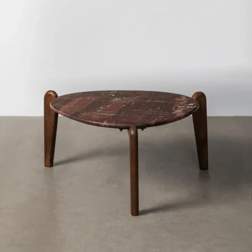 Table basse organique plateau marbre bois de manguier Ixia 82 cm