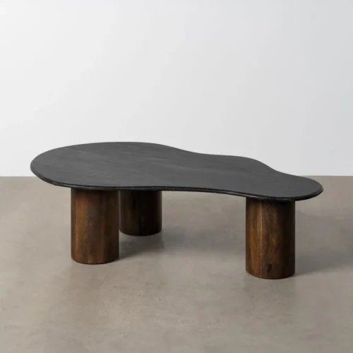 Table basse organique plateau marbre noir et bois Ixia 135 cm