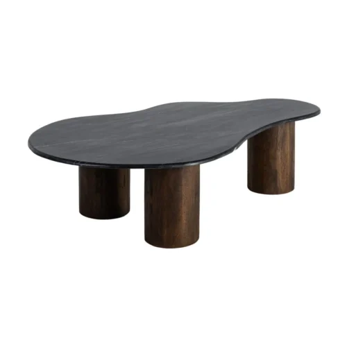 Table basse organique plateau marbre noir et bois Ixia 135 cm — vue 2