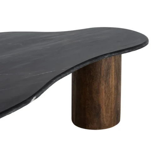Table basse organique plateau marbre noir et bois Ixia 135 cm — vue 3