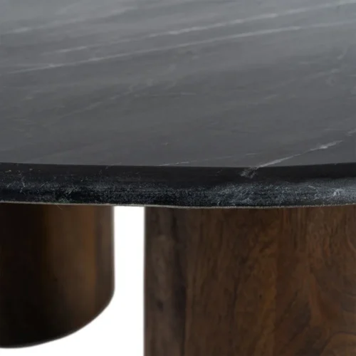 Table basse organique plateau marbre noir et bois Ixia 135 cm — vue 4