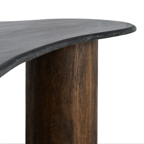 Table basse organique plateau marbre noir et bois Ixia 135 cm — vue 5