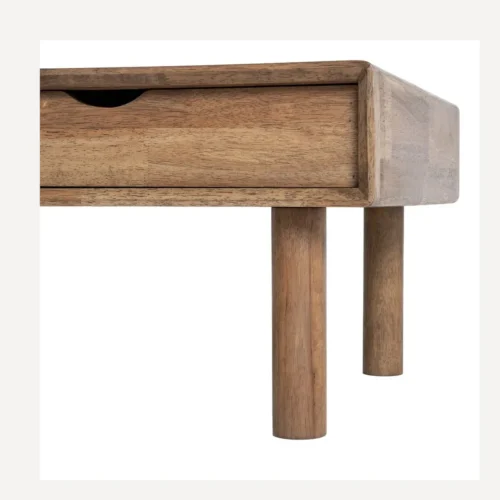 Table basse rectangulaire tiroir et portes vitrées bois d'hévéa Ixia 120 cm — vue 10