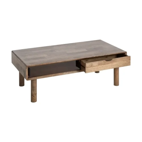 Table basse rectangulaire tiroir et portes vitrées bois d'hévéa Ixia 120 cm — vue 3