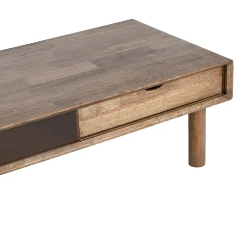 Table basse rectangulaire tiroir et portes vitrées bois d'hévéa Ixia 120 cm — vue 4