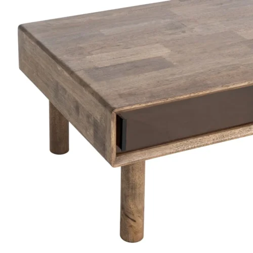 Table basse rectangulaire tiroir et portes vitrées bois d'hévéa Ixia 120 cm — vue 5