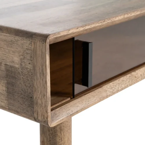 Table basse rectangulaire tiroir et portes vitrées bois d'hévéa Ixia 120 cm — vue 6