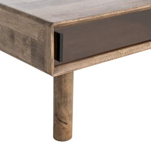 Table basse rectangulaire tiroir et portes vitrées bois d'hévéa Ixia 120 cm — vue 7