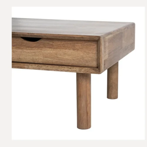 Table basse rectangulaire tiroir et portes vitrées bois d'hévéa Ixia 120 cm — vue 9