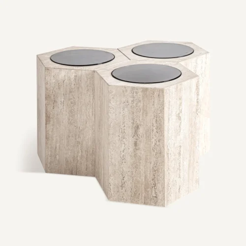 Table basse Thiennes travertin et verre ambre Vical Home — vue 2