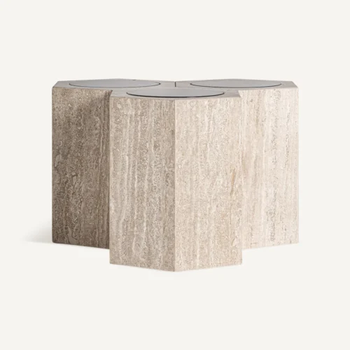 Table basse Thiennes travertin et verre vert Vical Home
