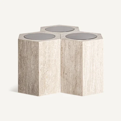 Table basse Thiennes travertin et verre vert Vical Home — vue 2
