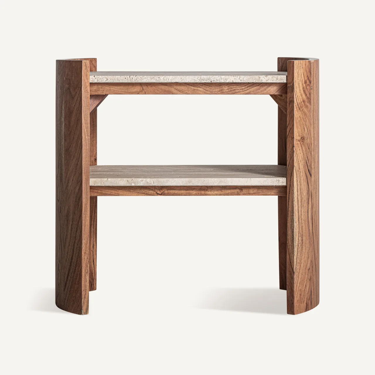 Table basse Tivoli deux niveaux travertin et bois Vical Home