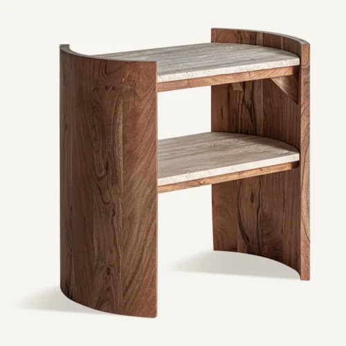 Table basse Tivoli deux niveaux travertin et bois Vical Home — vue 2
