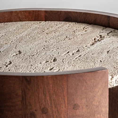Table basse Tivoli deux niveaux travertin et bois Vical Home — vue 3