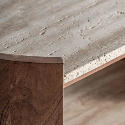 Table basse Tivoli deux niveaux travertin et bois Vical Home — vue 4