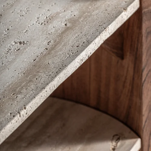 Table basse Tivoli deux niveaux travertin et bois Vical Home — vue 5