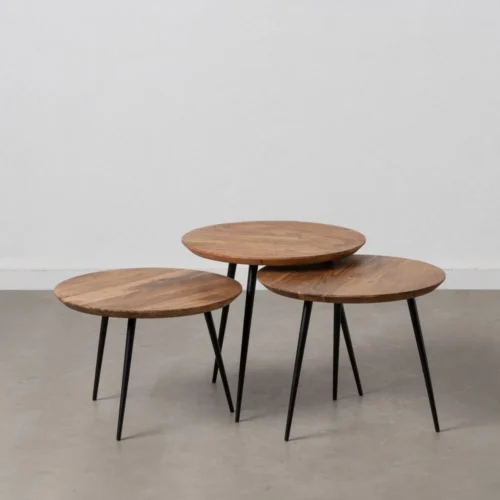 Table basse trio bois d'acacia et métal ronde Ixia 50 cm