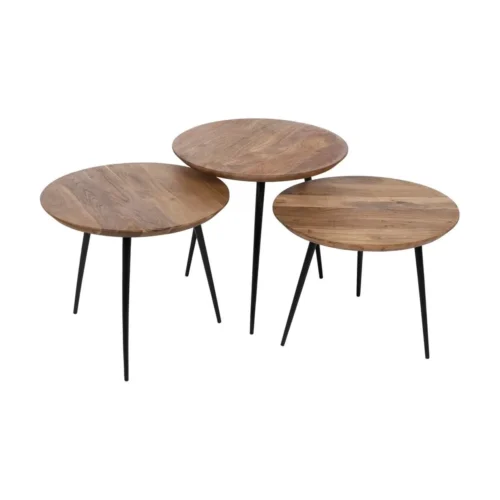 Table basse trio bois d'acacia et métal ronde Ixia 50 cm — vue 2