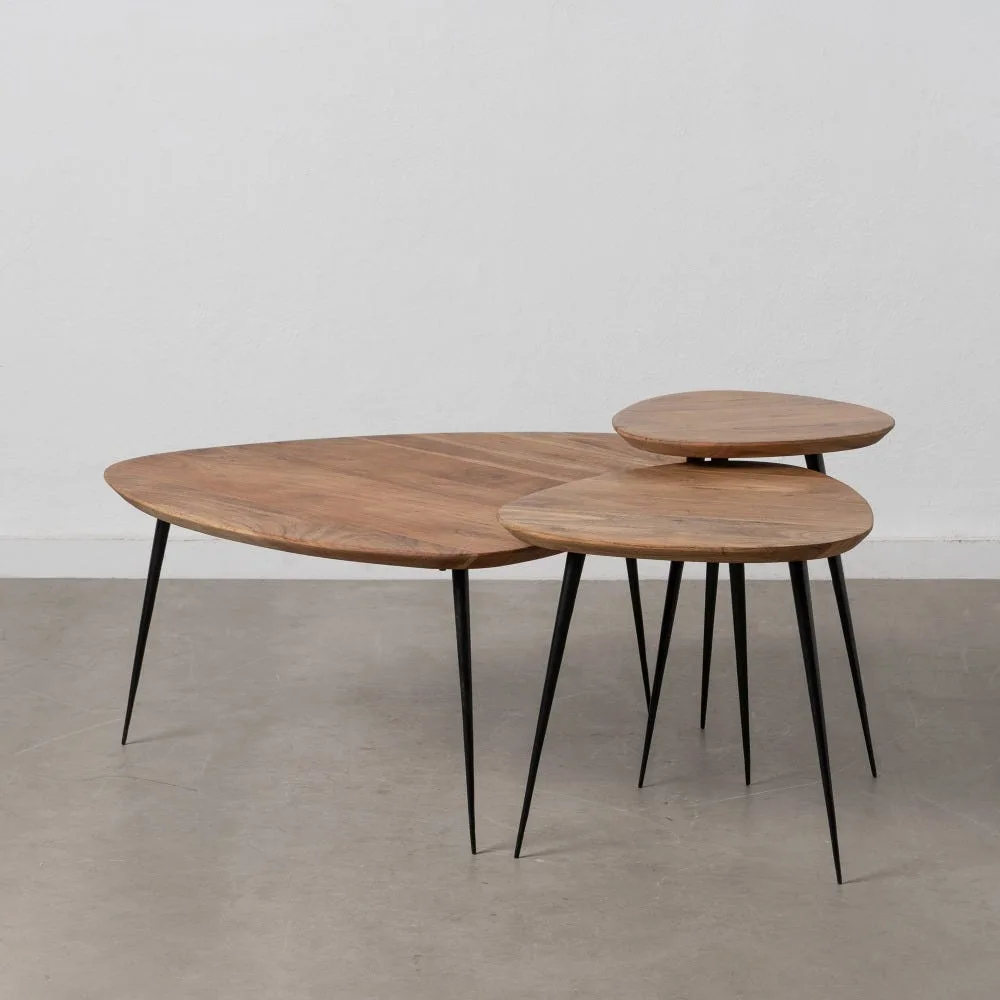 Table basse trio bois d'acacia et métal Ixia 86 cm