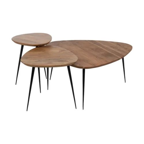 Table basse trio bois d'acacia et métal Ixia 86 cm — vue 2