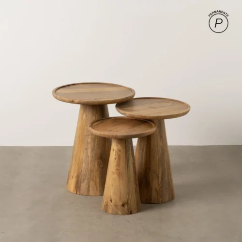Table basse trio bois de manguier miel Ixia 46 cm