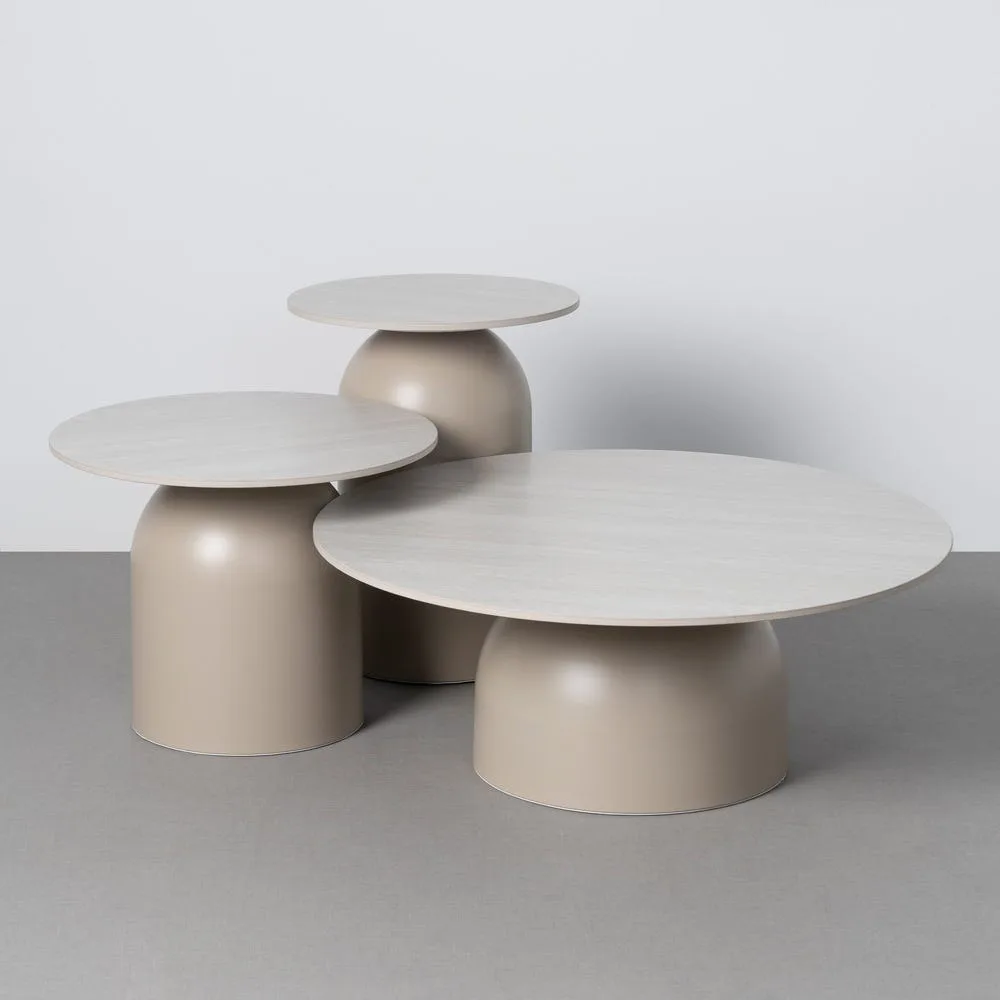 Table basse trio plateau pierre frittée effet travertin Ixia 80 cm