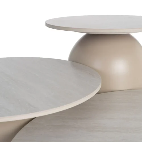 Table basse trio plateau pierre frittée effet travertin Ixia 80 cm — vue 2