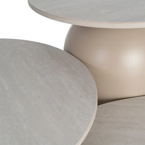 Table basse trio plateau pierre frittée effet travertin Ixia 80 cm — vue 4