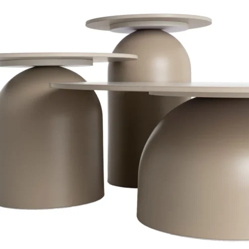 Table basse trio plateau pierre frittée effet travertin Ixia 80 cm — vue 7