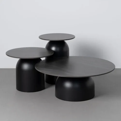 Table basse trio plateau pierre frittée noire Ixia 80 cm
