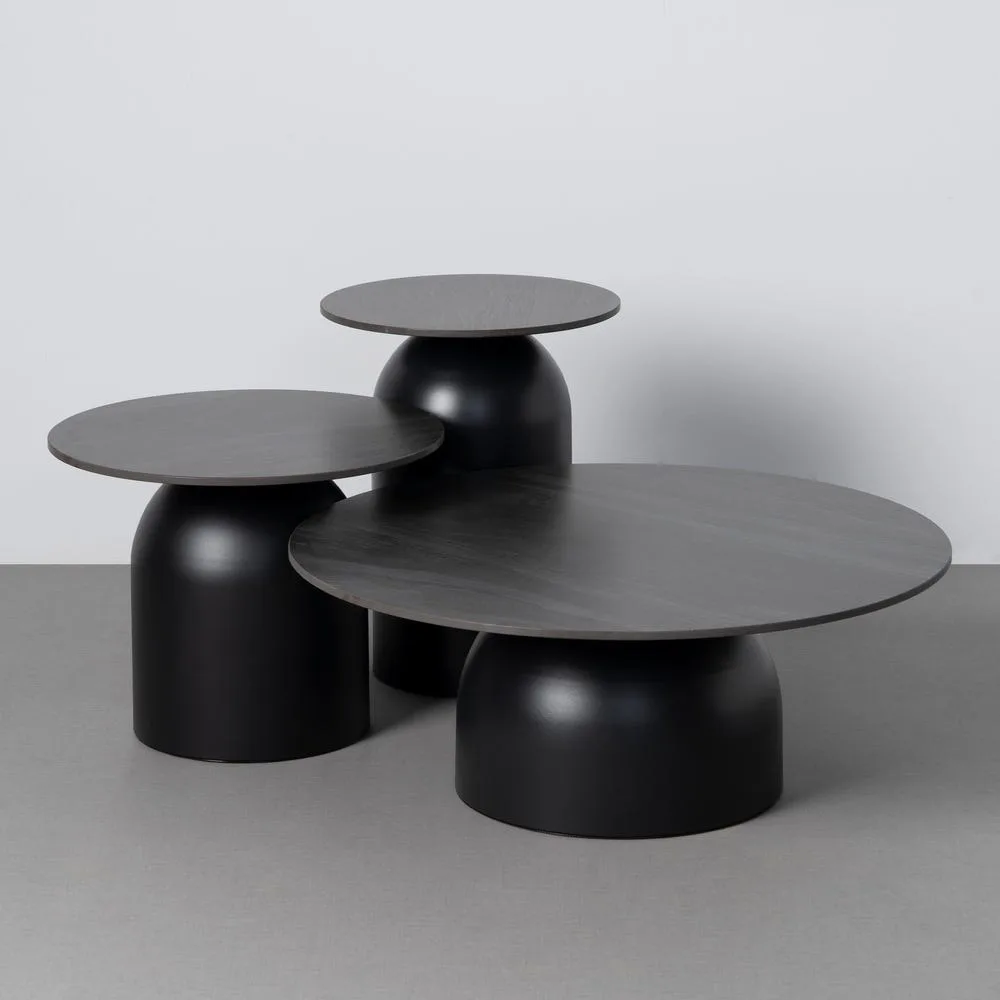 Table basse trio plateau pierre frittée noire Ixia 80 cm