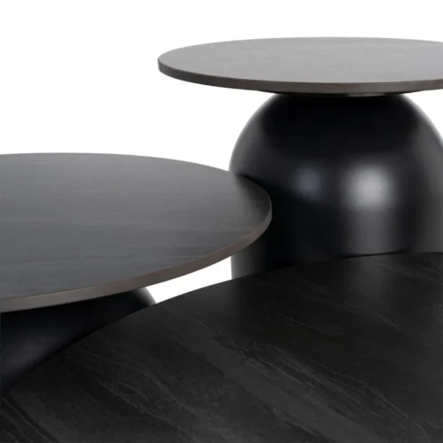 Table basse trio plateau pierre frittée noire Ixia 80 cm — vue 2