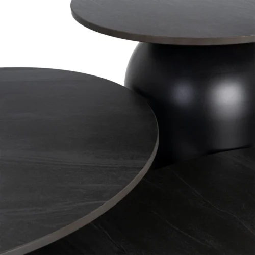 Table basse trio plateau pierre frittée noire Ixia 80 cm — vue 4