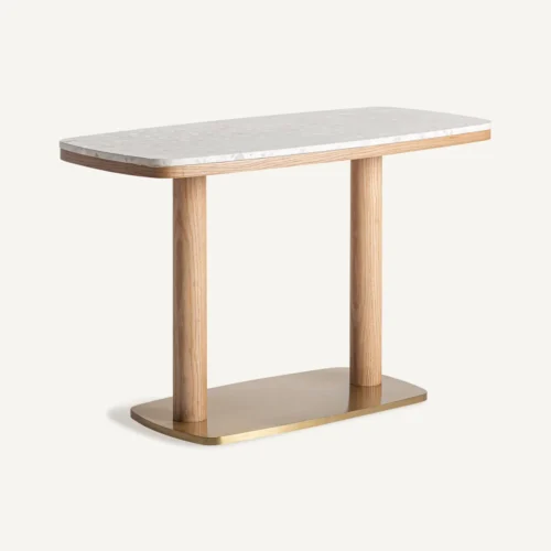 Table de bar Alferce terrazzo, chêne et acier doré 120 cm Vical Home — vue 2