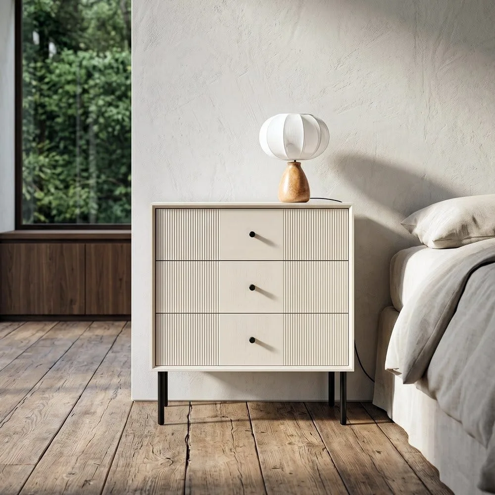 Table de chevet à tiroirs crème et métal Ixia 61 cm