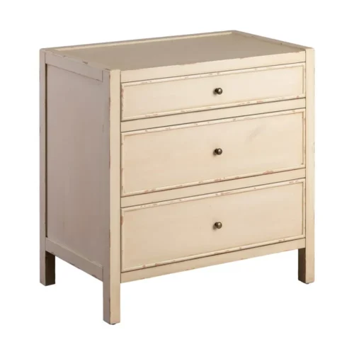 Table de chevet blanc patiné 3 tiroirs Ixia 65 cm — vue 2