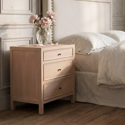 Table de chevet marron clair 3 tiroirs Ixia 65 cm