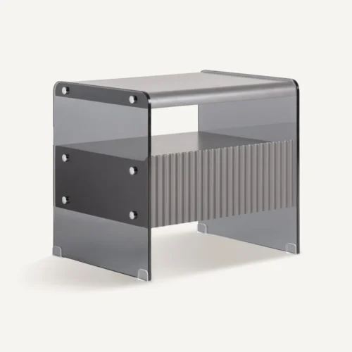 Table de chevet Meylan gris et verre Vical Home — vue 2