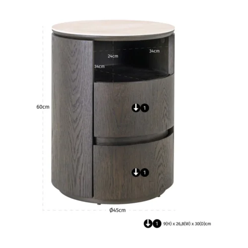 Table de chevet Nando marron 2 tiroirs Richmond Interiors — vue 9