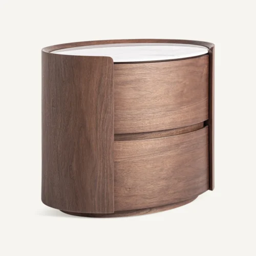 Table de chevet Stuetta chêne et pierre frittée blanche Vical Home — vue 2