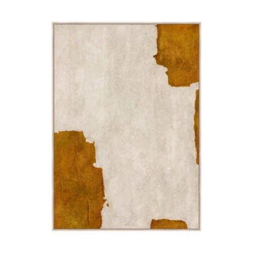 Tableau abstrait aplats moutarde sur jute Ixia 100 × 140 cm