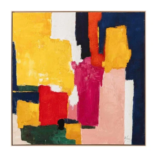 Tableau abstrait aplats multicolores peints à l'huile Ixia 120 × 120 cm