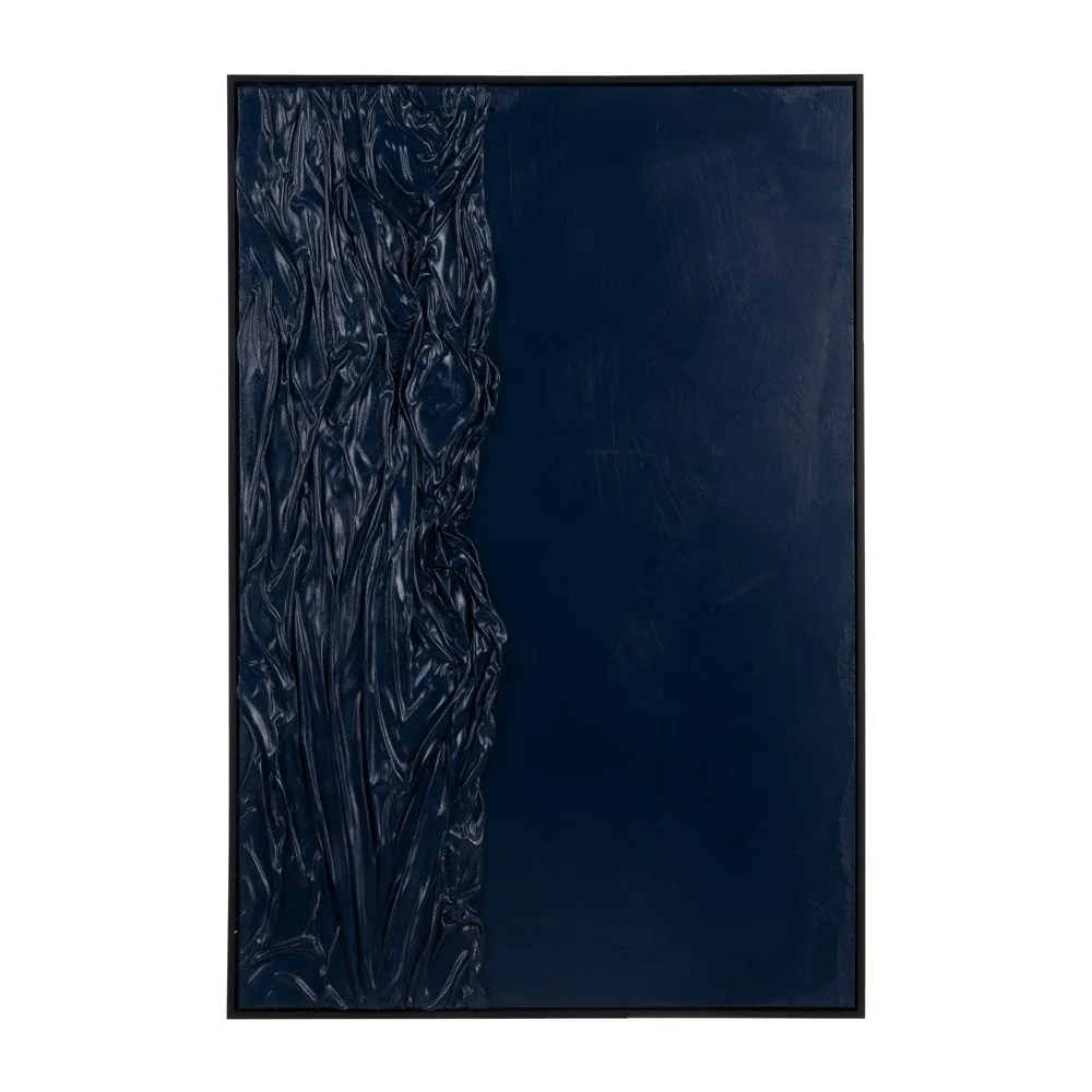 Tableau abstrait bleu nuit drapé en relief Ixia 83 × 123 cm