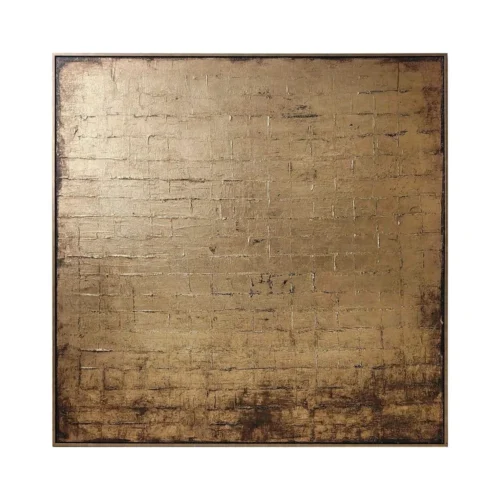 Tableau abstrait brun doré patiné peint à la main Ixia 120 × 120 cm