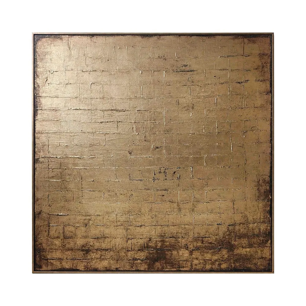 Tableau abstrait brun doré patiné peint à la main Ixia 120 × 120 cm