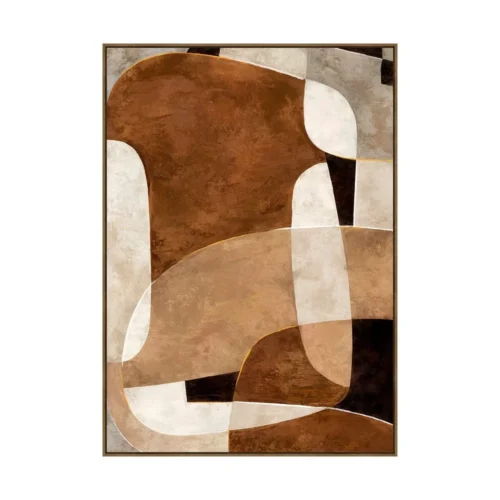 Tableau abstrait courbes entrelacées brun terre Ixia 90 × 120 cm