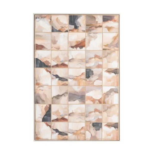 Tableau abstrait damier beige et crème peint à la main Ixia 80 × 120 cm