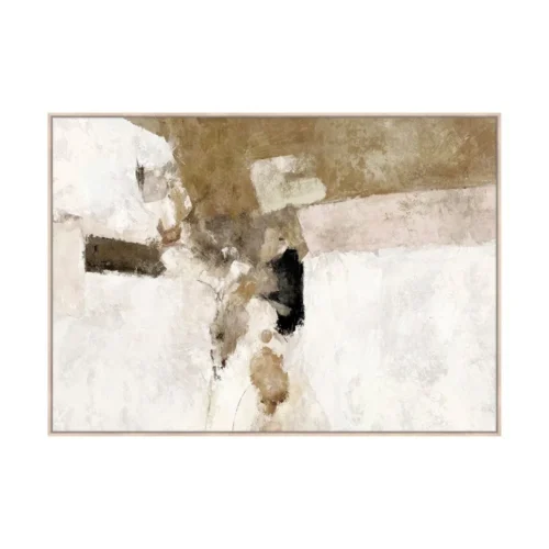 Tableau abstrait éclats brun doré peint à la main sur lin Ixia 140 × 100 cm