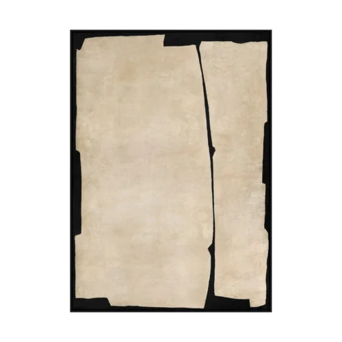 Tableau abstrait épuré crème et noir sur jute Ixia 100 × 140 cm